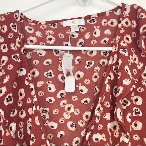 Charming Charlie Burnt Orange Ruffled Wrap Front Autumn Crop Blouse NEW - Picture 4 of 14